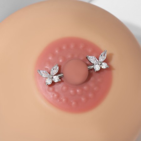 Piercing for the chest "Butterflies", white color in silver-4