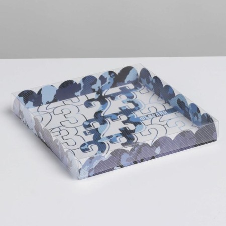 Cookie box, confectionery packaging with PVC lid, February 23, 21 x21 x 3 cm