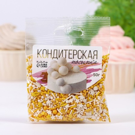 Confectionery sprinkling with the soft center "Assorted" gold, white, 50 g-1