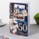 Postcard "Happy anniversary! 50" Congrev, embossing, blue background, car, 25x19.4 cm