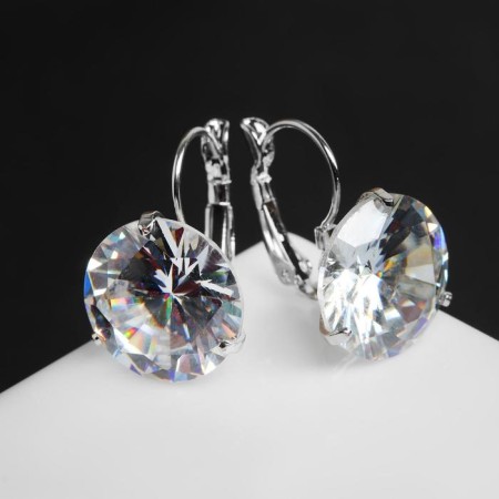 Earrings with “Big Sapphire” rhinestones in inclination, d = 1.6, white color in silver-1