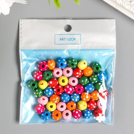 A set of beads for creativity wood "Ball with a flower" set 50 pcs mix 1x1x1 cm-4
