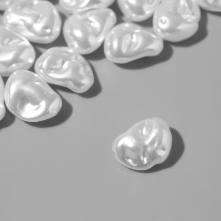 Plastic beads on the “Pearls” threads of Bobs 1.1 × 1.5 × 0.6 cm, (set 70 pcs.), White color