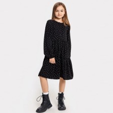Dress for girls, black color/polka dots, height 110 cm
