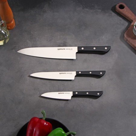Sampling of knives Samura Harakiri, 3 pcs: blade 10 cm, 15 cm, 20 cm, black handle-3
