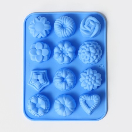 Baking uniform “German cupcake, rose”, silicone, 16 × 21 cm, 12 cells, blue color-1