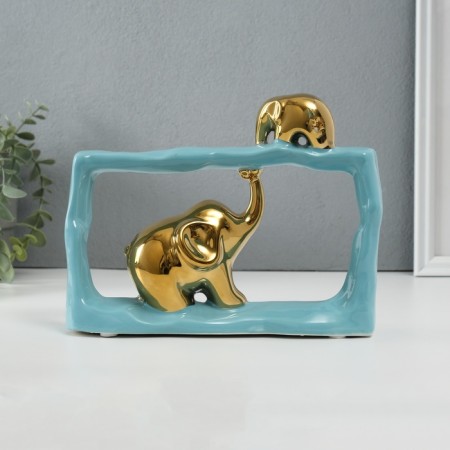 Souvenir Ceramics "Elephant with an elephant - touch. Rectangle" Blue with gold 6x23x16.5 cm 10323-3