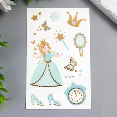 Tattoo on the body color "princesses and locks" with gold mix 12x7.5 cm-1
