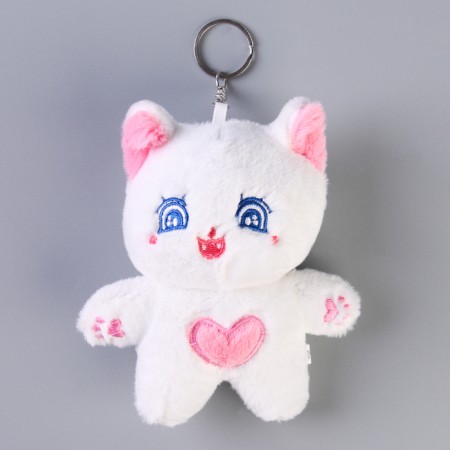 Soft toy "Cat with heart" on a key fob, 14 cm, color mix-1