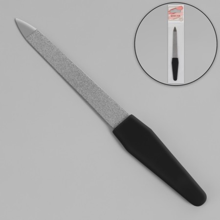 Metal file for nails, rubberized pen, 12 cm, silver/black color-1