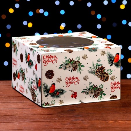 Confectionery packaging with the window “Fine spruce, bullfinch”, 30 x 30 x 19 cm