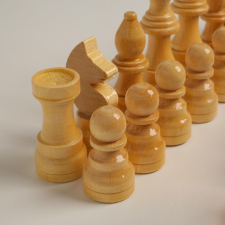 Chess figures are tournament, wood, h-5.6 x 11.6 cm, d-3.0 x 3.8 cm-4