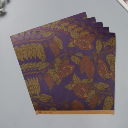 Scrapbooking paper bilateral craft "Cocoa and flowers" density 180 grams set 5 pcs 30.5x32 cm-3
