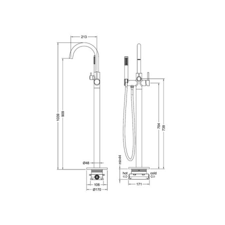 Timo Saona 2310/03Y-CR bath mixer, single-leaf, floor, shower, black-1