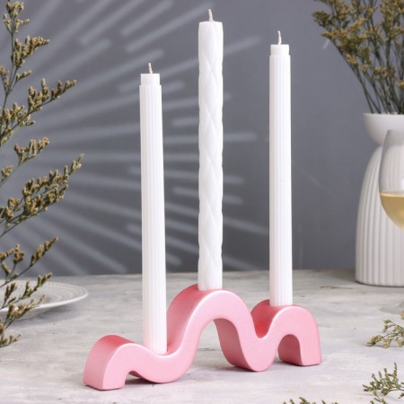 Summary "Waves" for three candles from gypsum, 23.5x3.5x8cm, pink