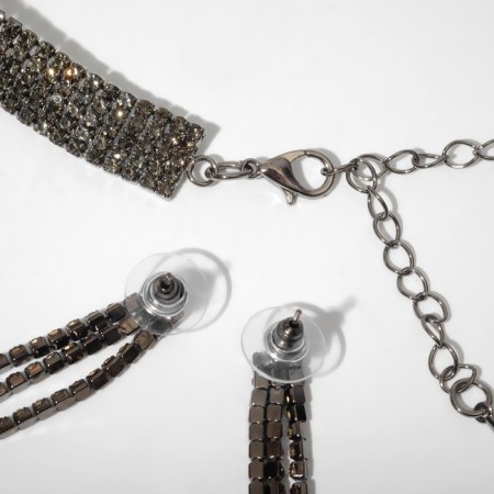 Set 2 objects: earrings, necklace "ice" path, gray color, 30 cm-1