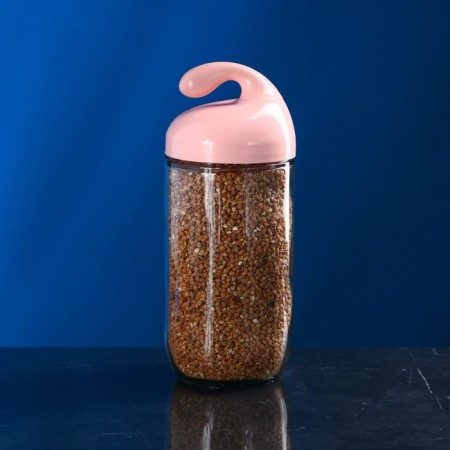 Bank for bulk products "Axis", glass, pink cover, Iran-5