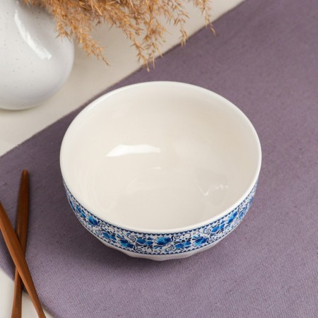 White salad bowl, with a neckline, blue painting, 0.7 l-1