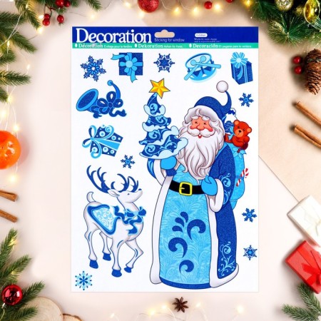 Stickers on the windows "New Year" Santa Claus, Deer, 41 x 29 cm