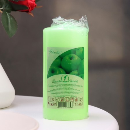 Candle - Aromatic "Apple" cylinder, 6x12.5 cm, 35 hours, 283 g, green-2