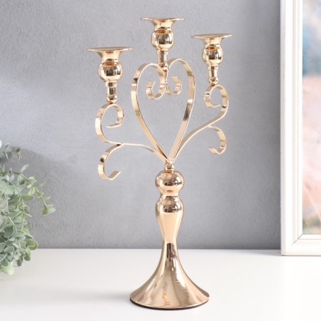Summary Metal for 3 candles "Heart with curls" d-2.5 cm gold 26.5x11x34.5 cm-2