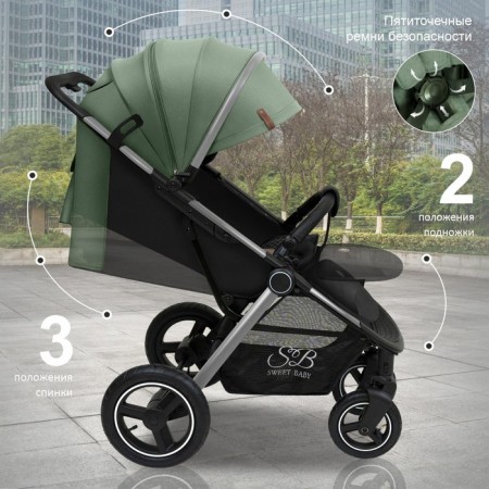 Walking stroller Sweet Baby Compatto, Silver Green color-3