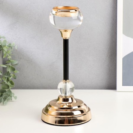 Climber metal, glass for 1 candle "smoothness" black with gold 26x11.5x11.5 cm-2