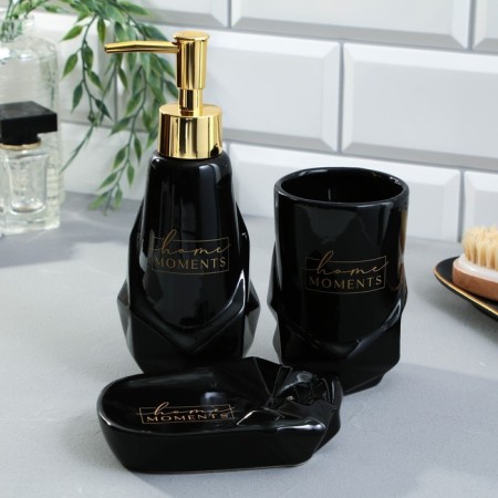A set of bathroom accessories "Home Moments", 3 items, a dispenser, a glass, a soap dish