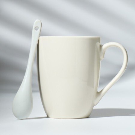 Ceramic mug with a spoon "I want Fyr-Fier", 310 ml, white color-3