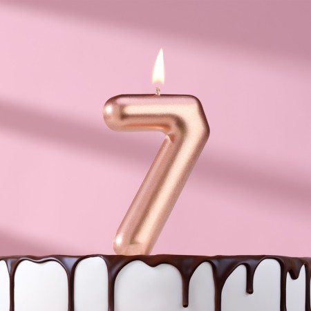 Candle in the Cake "European", number "7", 6 cm, pink gold