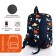 A backpack with a zipper, external pocket, blue color