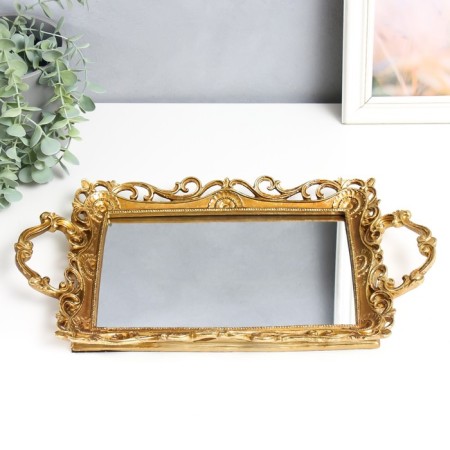 Standing interior polystone with mirror "openwork lines" gold 41.5x23.5x5 cm-1