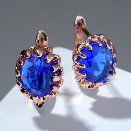 Earrings with rhinestones "Edel" oval lace, blue color in pink gold-1