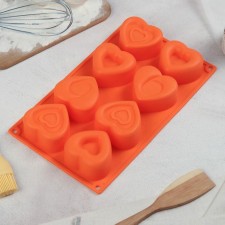 Baking shape of the shade “heartbeat”, silicone, 30 × 17.5 cm, 8 cells (7 × 6.5 cm), color mix