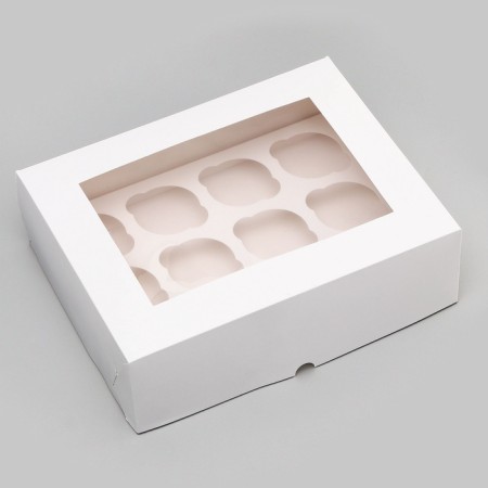 Packaging for 12 cupcakes with a window, white, 32.5 x 25.5 x 10 cm-2