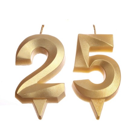 Candle in the cake jubilee "line" (set 2 in 1), number 25, number 52, gold metallic, 6.5 cm-2