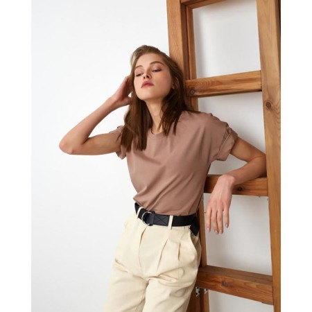 T-shirt female plain Minaku Regular Fit: brown color, river 52-2