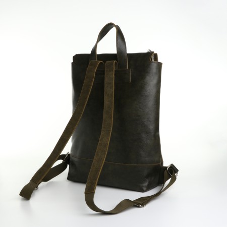 City backpack made of genuine leather with lightning, igermann, green color-1