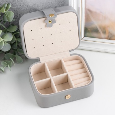 Casket to the leatherette for jewelry "Stygian matte" gray 12x10x6.3 cm-2