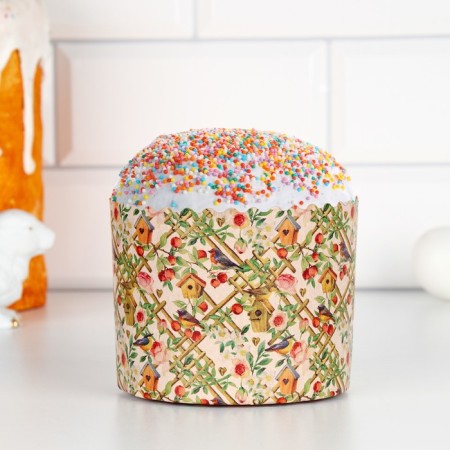 Paper form for cake, muffins and cake "Birds in the garden" 110x85 mm