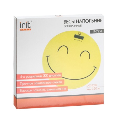 Floor scales IRIT IR-7251, electronic, up to 150 kg, glass, 1xCR2032, drawing "Smiley"-8