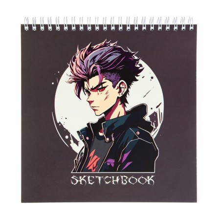 Sketchbook 190 x 190 mm, 60 sheets on the crest "Anime Boy", covered cardboard, solid substrate, block 100 g/m²