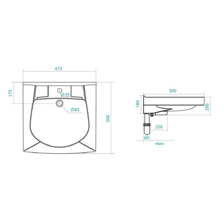Santek sink "pilot 50/60" with a bracket, fastener and siphon-7