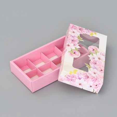 Folding box for 8 sweets "flowers", 9.8 x 17.7 x 3.5 cm. Confectionery packaging-4