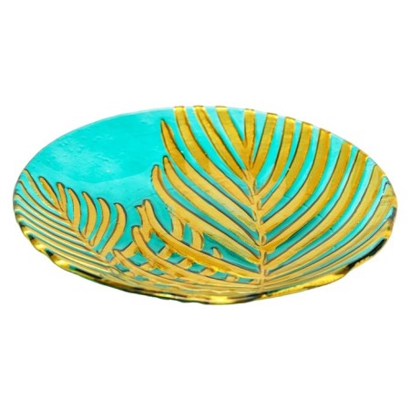 Glass dish "sheet", d = 305 mm, round, green / gold color-2