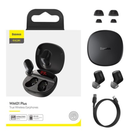 Wireless headphones Baseus WM01 Plus, TWS, vacuum, BT5.0, 40/800 mAh, microphone, black-9