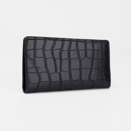 Male purse without fastener, department for bills, for maps, black color-1