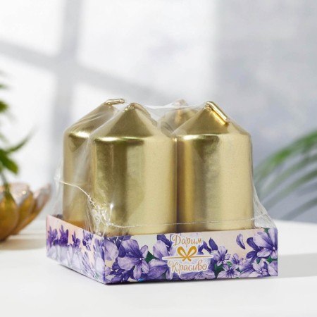 Set of candles "Column", 4 pieces, gold 7x3.8 cm-6