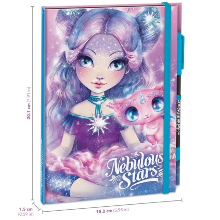Notepad for Girls Nebulous Stars Nebulia, on an elastic band, with a ballpoint pen-1