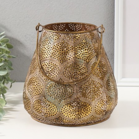 Summary Metal for 1 candle "Pattern. Pokkovka" aged gold 20.5x20x20.5 cm-3